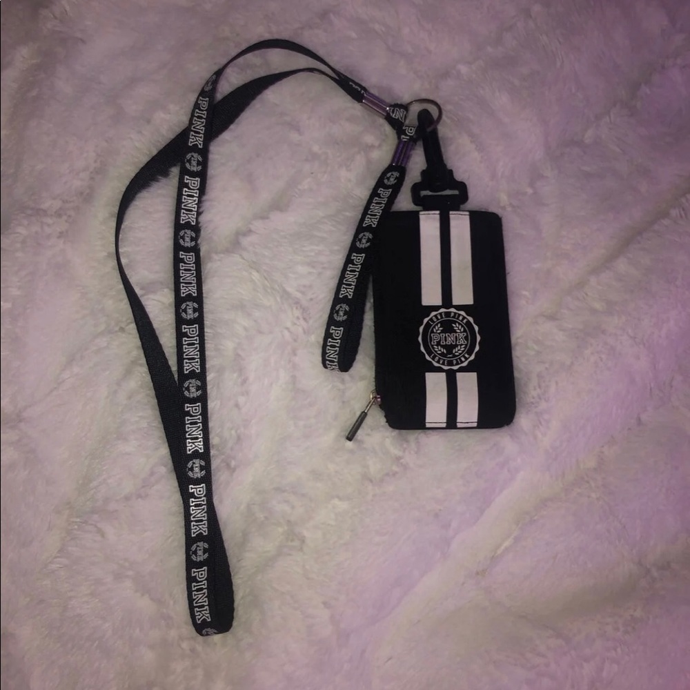 VS pink black lanyard wallet